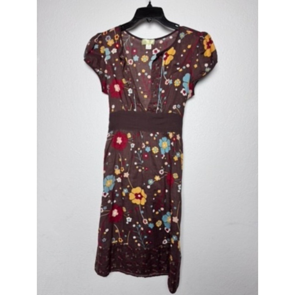 Johnnie Martin Dress Women's L Brown Floral Botanical Weekend Bohemian Feminine